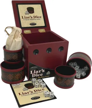 Front Porch Classics, Liar's Dice Game Set - The Classic Bluffing Game for 2 to 4 Players - Includes 4 Shaker Cups, 30 Dice, Dice Storage Bag and Wood Storage Case and easy Travel.