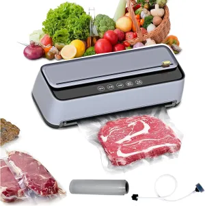 Fully Automatic Vacuum Sealer, No-press No-turn, Pull-out Washable Sink, Wet/Dry Mode,Bags and Cutter included with External Vacuum Function，Holographic LED Touch Control