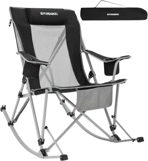 FUNDANGO Camping Rocking Chairs for Adults, Portable Rocking Chair Outdoor Folding for Beach, Outdoor, Travel, Picnic, Patio (BlackGery)