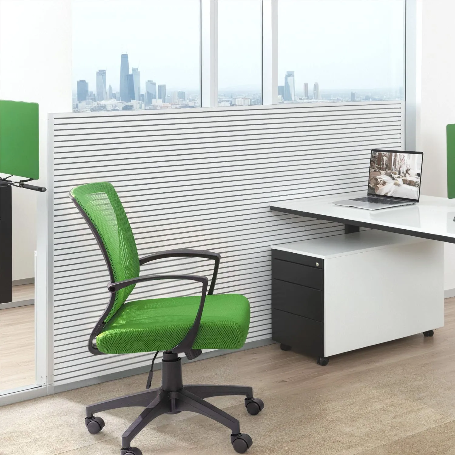 Furmax Office Chair Ergonomic Computer Desk Mesh Chair Mid Back Swivel Lumbar Support with Armrest (1, Green)