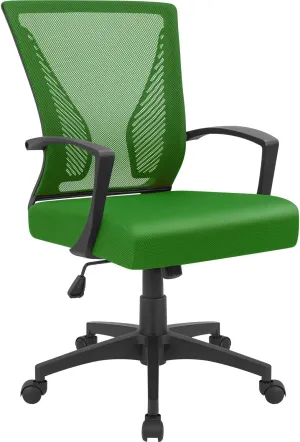 Furmax Office Chair Ergonomic Computer Desk Mesh Chair Mid Back Swivel Lumbar Support with Armrest (1, Green)