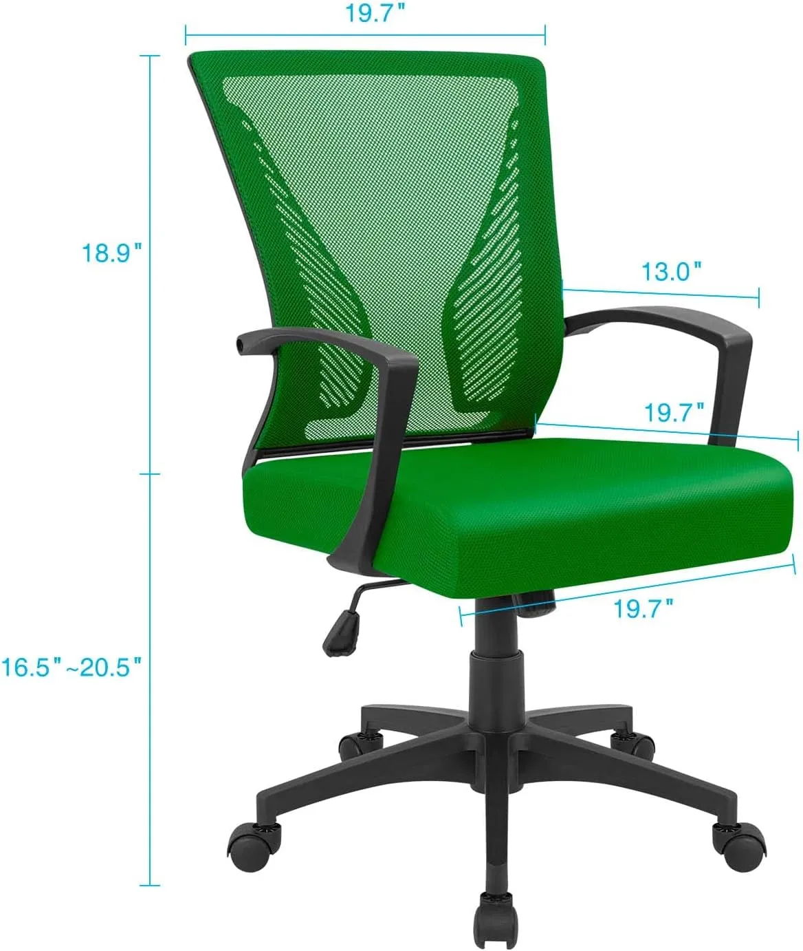 Furmax Office Chair Ergonomic Computer Desk Mesh Chair Mid Back Swivel Lumbar Support with Armrest (1, Green)