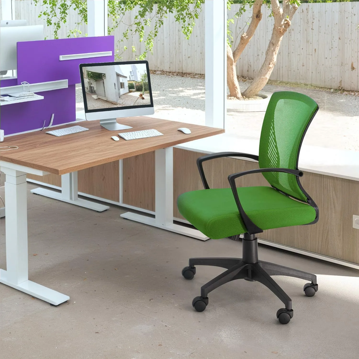 Furmax Office Chair Ergonomic Computer Desk Mesh Chair Mid Back Swivel Lumbar Support with Armrest (1, Green)