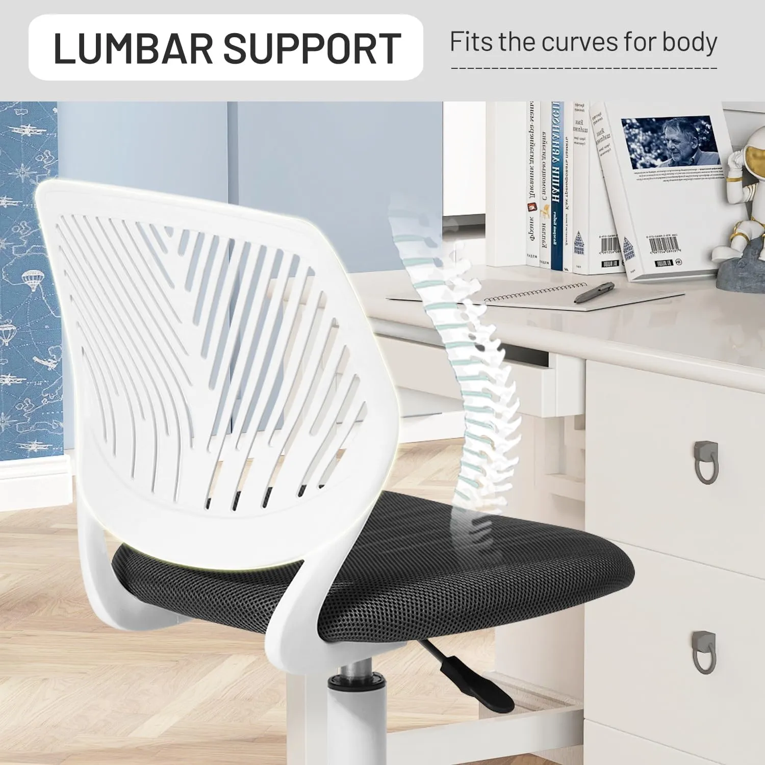FurnitureR Students Cute Desk Chair Ergonomic for Teens Boys Girls Youth Low-Back Armless Study Writing Swivel Mesh Seating with Adjustable Height for Home Office Living Room Bedroom School