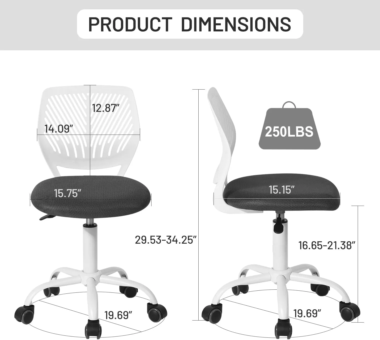 FurnitureR Students Cute Desk Chair Ergonomic for Teens Boys Girls Youth Low-Back Armless Study Writing Swivel Mesh Seating with Adjustable Height for Home Office Living Room Bedroom School