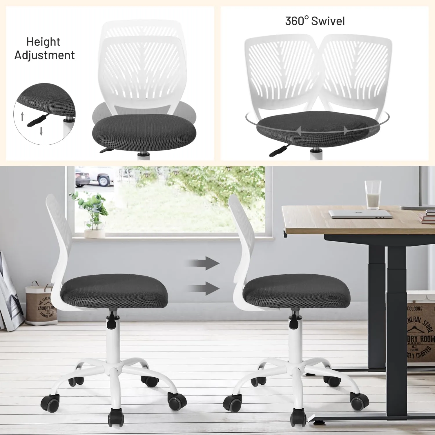 FurnitureR Students Cute Desk Chair Ergonomic for Teens Boys Girls Youth Low-Back Armless Study Writing Swivel Mesh Seating with Adjustable Height for Home Office Living Room Bedroom School