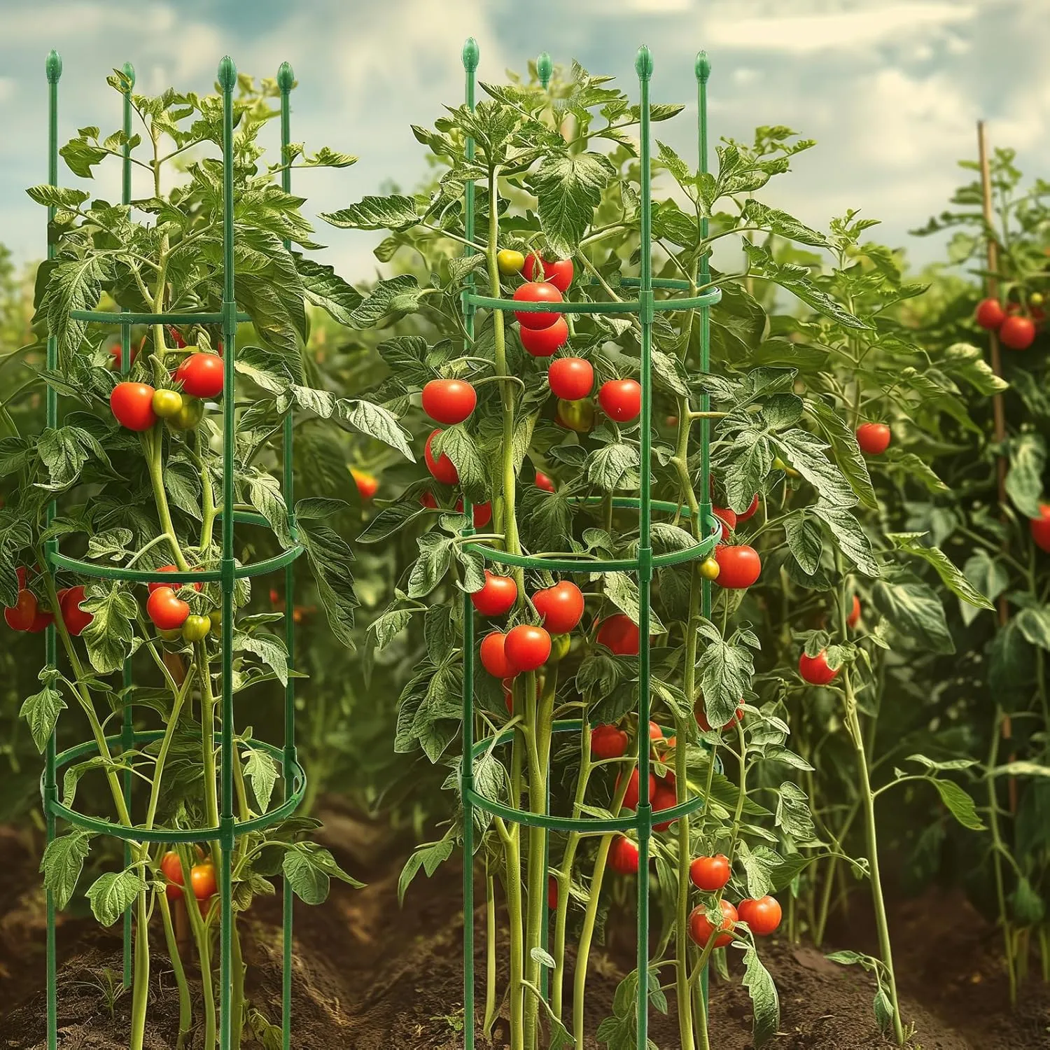 G-LEAF Adjustable Detachable Tomato Cage 3 Pack Tomatoes Plant Support Cages Trellis Garden Sticks/Stakes for Climbing Plants, Vegetables, Fruit, Flowers, 60 inch (Garden Ties Include)