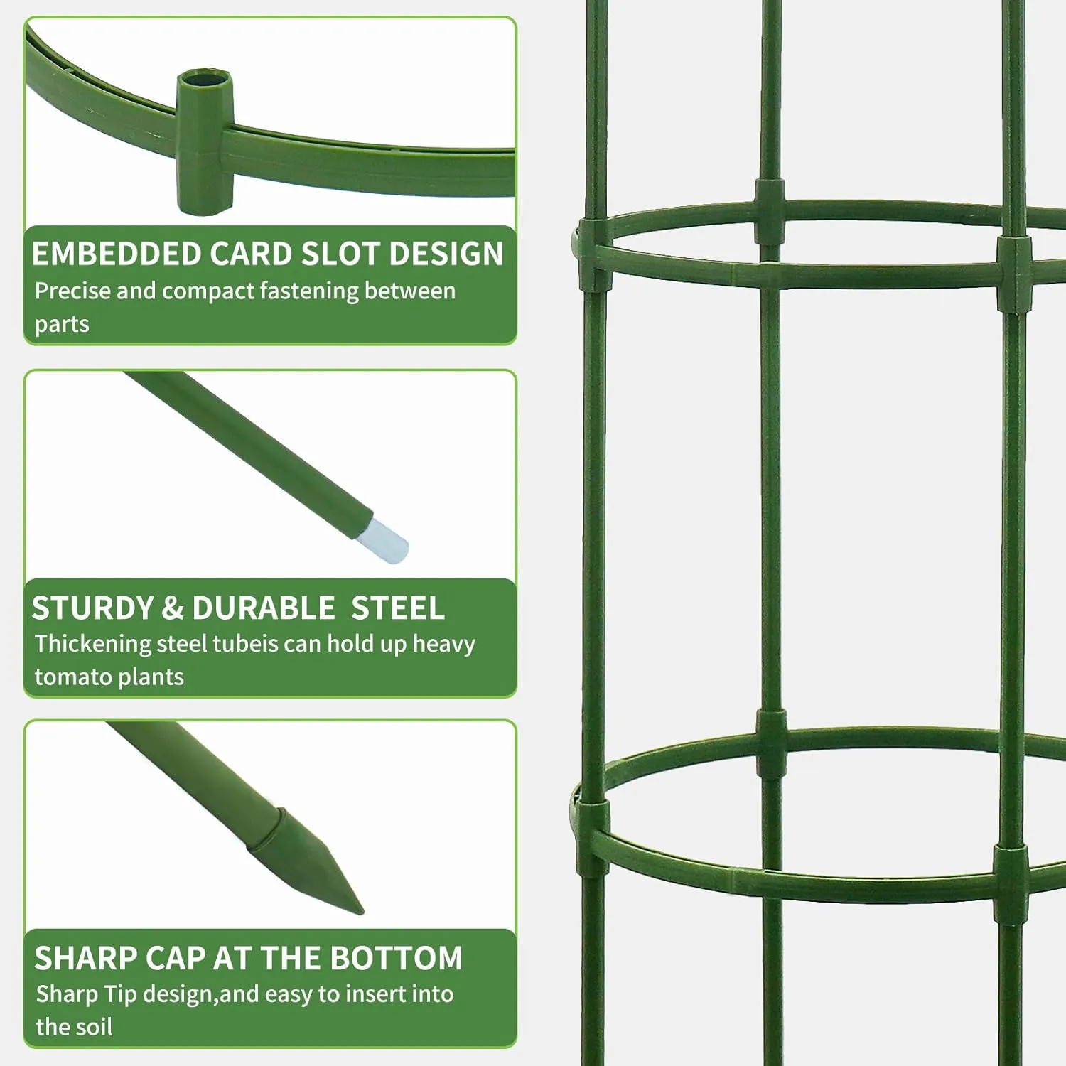 G-LEAF Adjustable Detachable Tomato Cage 3 Pack Tomatoes Plant Support Cages Trellis Garden Sticks/Stakes for Climbing Plants, Vegetables, Fruit, Flowers, 60 inch (Garden Ties Include)