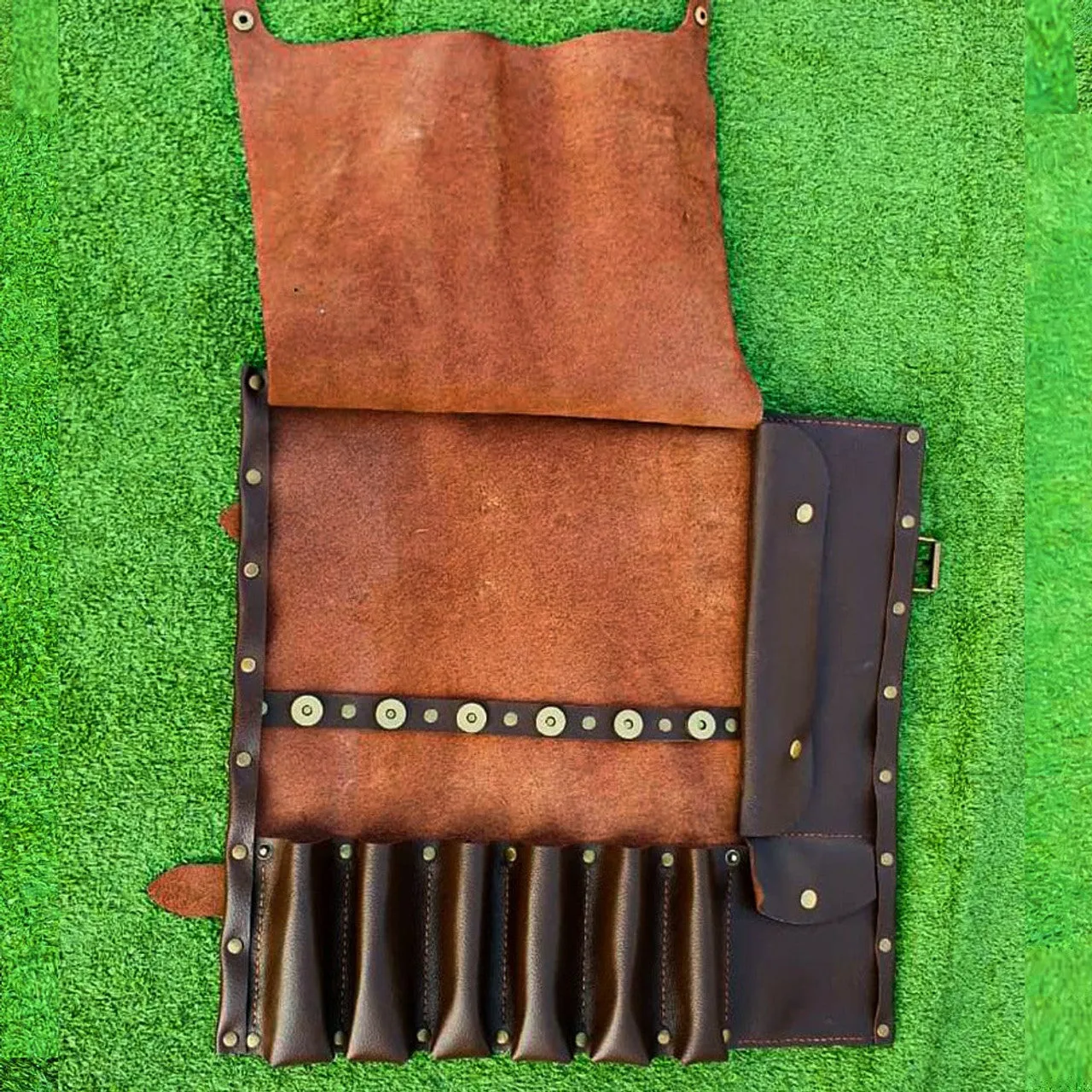 Genuine Black Leather Chefs Bags With Brass Buckles