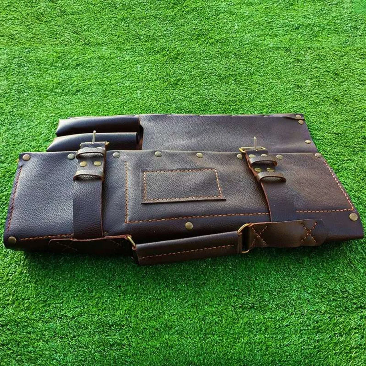 Genuine Black Leather Chefs Bags With Brass Buckles