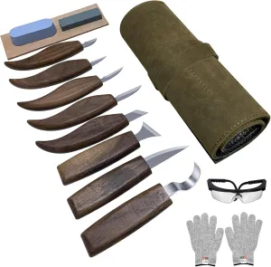 Genuine Leather Knife Roll Bag - Deluxe Whittling Kit - Wood Carving Knife - Whittling Kit - Spoon Carving Tools