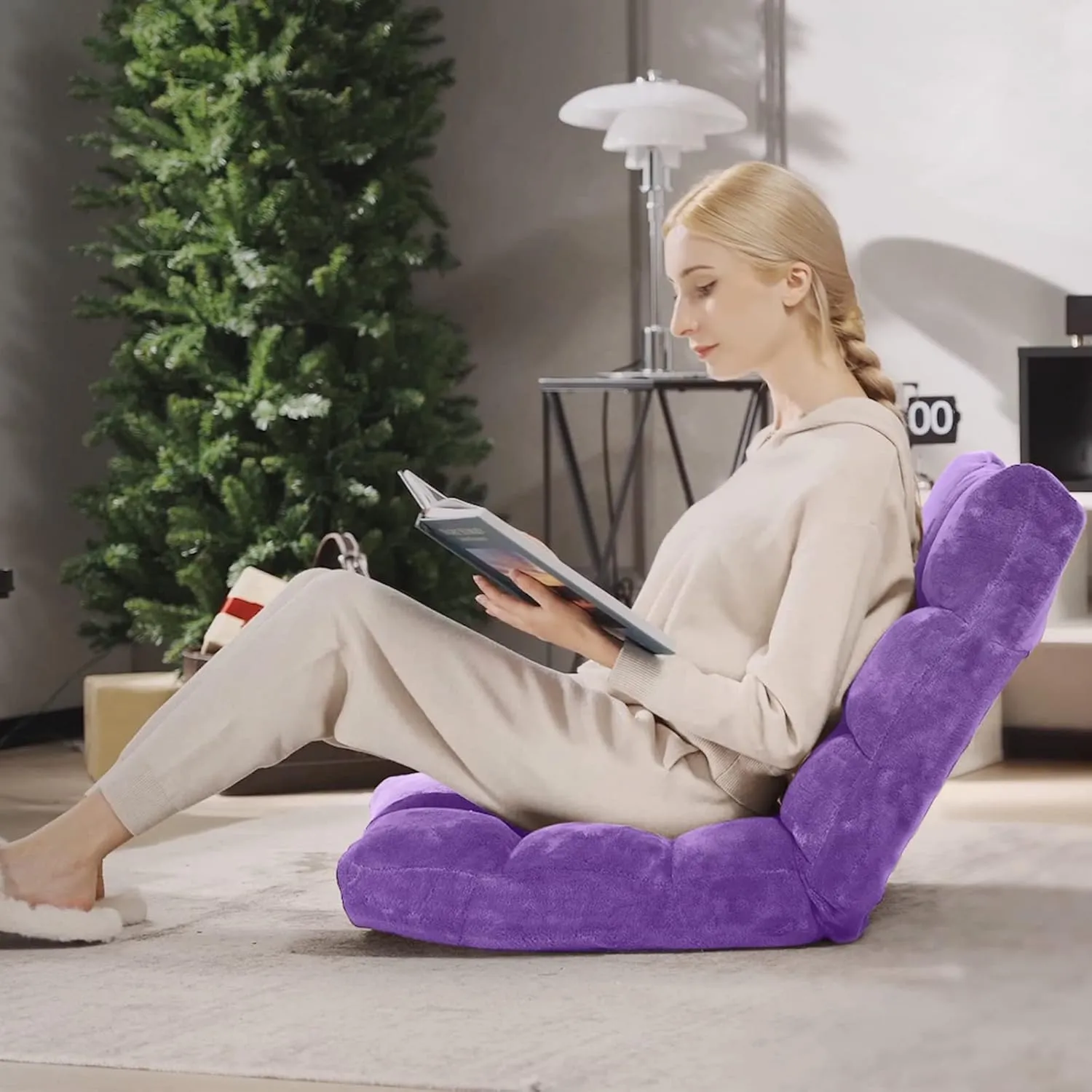 Giantex Floor Chair with Back Support, 14 Adjustable Position, Padded Sleeper Bed, Couch Recliner, Folding Gaming Floor Chairs for Adults, Living Room, Bedroom, Yoga, Meditation, Purple