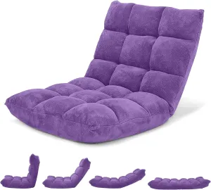 Giantex Floor Chair with Back Support, 14 Adjustable Position, Padded Sleeper Bed, Couch Recliner, Folding Gaming Floor Chairs for Adults, Living Room, Bedroom, Yoga, Meditation, Purple