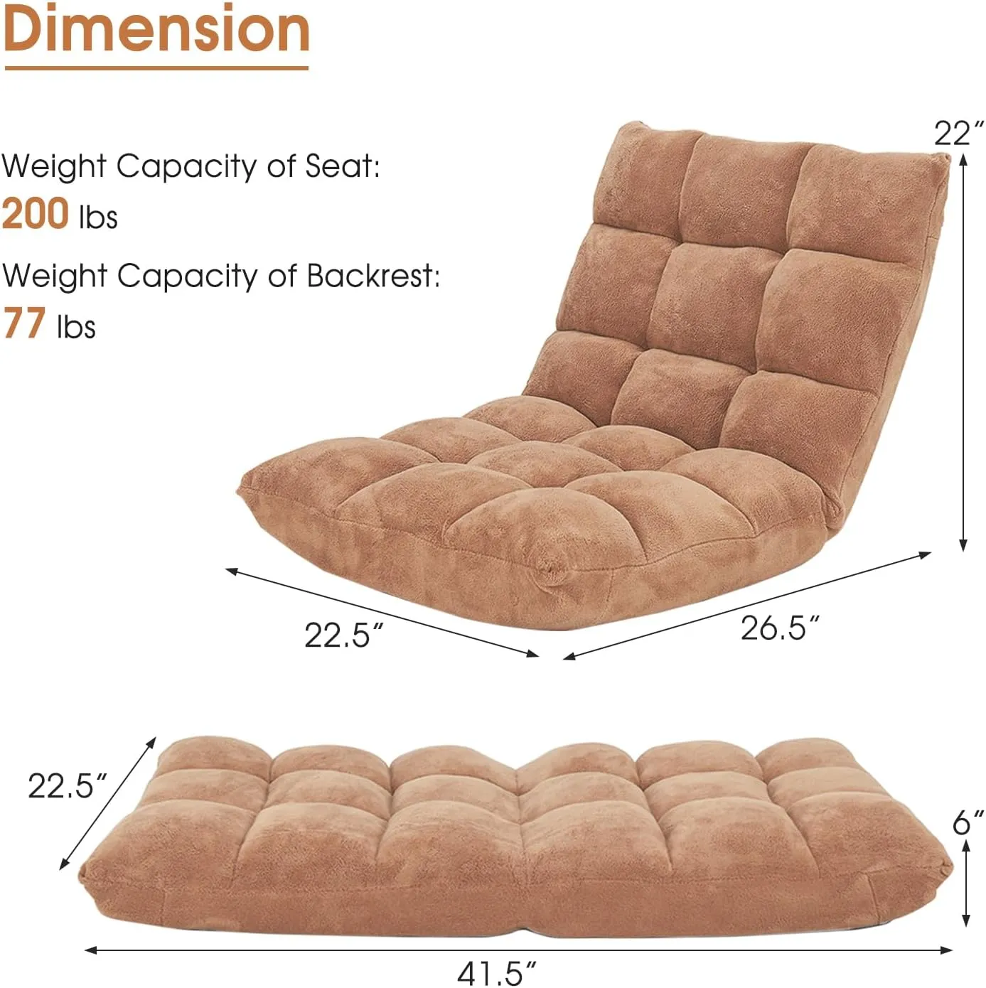 Giantex Folding Floor Chair with Back Support, 14 Adjustable Position, Padded Sleeper Bed, Couch Recliner, Gaming Floor Chairs for Adults, Meditation, Living Room (TAN)
