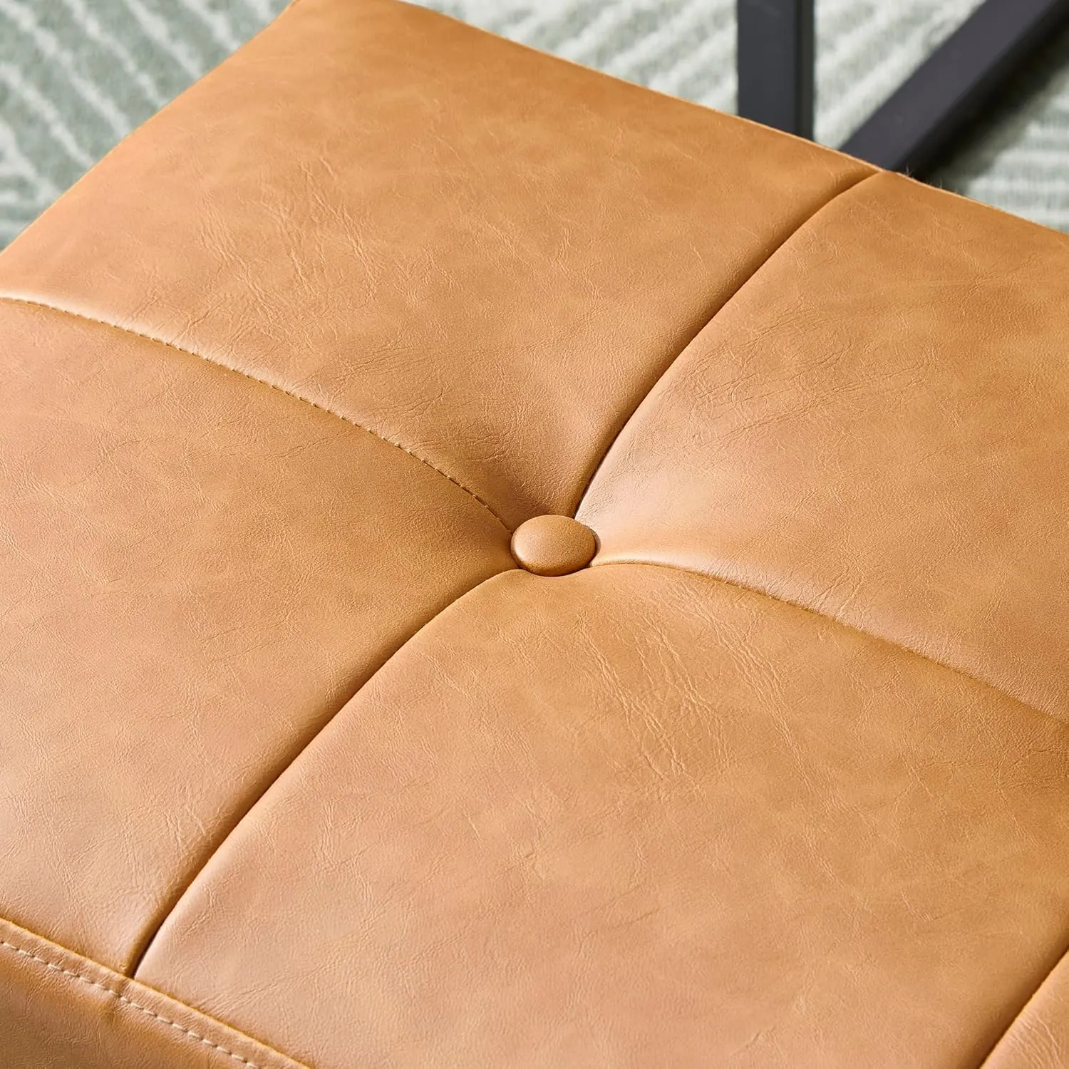 Glitzhome Ottoman Bench, Modern PU Leather Vanity Stools Chairs with Metal Frame, Makeup Stool Padded Foot Rest Stool for Living Room Vanity, Entryway, Bathroom,Light Brown