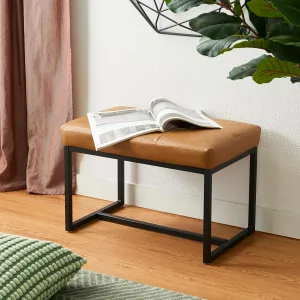 Glitzhome Ottoman Bench, Modern PU Leather Vanity Stools Chairs with Metal Frame, Makeup Stool Padded Foot Rest Stool for Living Room Vanity, Entryway, Bathroom,Light Brown