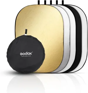 Godox 59″x79″/150x200cm Collapsible Photography Light Reflector, 5-in-1 Oval Multi Disc Diffuser with Carrying Bag - Gold, Silver, Black, White, Translucent for Video Studio Outdoor Lighting