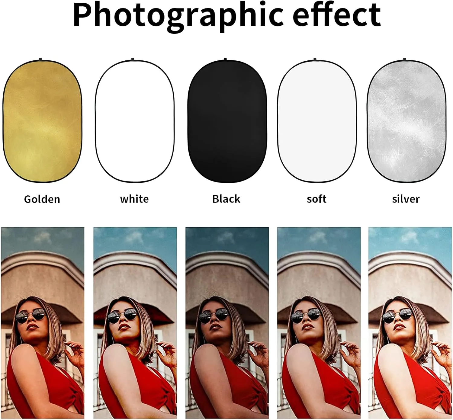 Godox 59″x79″/150x200cm Collapsible Photography Light Reflector, 5-in-1 Oval Multi Disc Diffuser with Carrying Bag - Gold, Silver, Black, White, Translucent for Video Studio Outdoor Lighting