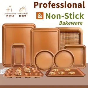 Golden Nonstick Baking 10-Piece Set, Heavy Duty and Safe