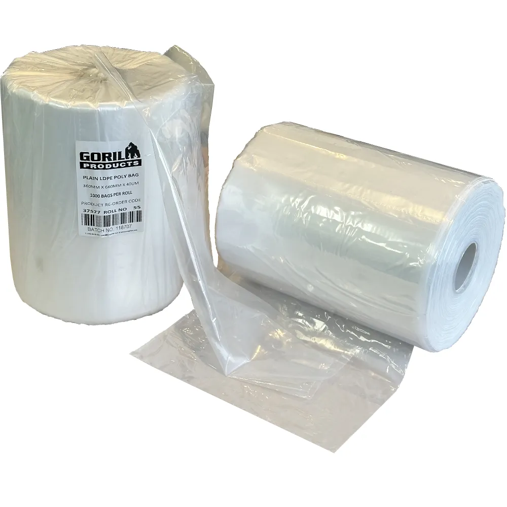 GORILLA Natural Virgin LL LDPE Perforated on Roll Poly Bags 360mm x 660mm Ø75mm Core 40µm (Roll 1,000 Bags)