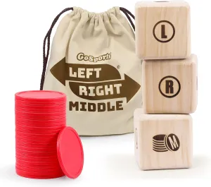 GoSports Left Right Middle Giant Dice Game - 3.5" for Indoor/Outdoor Play - Foam or Wood Dice