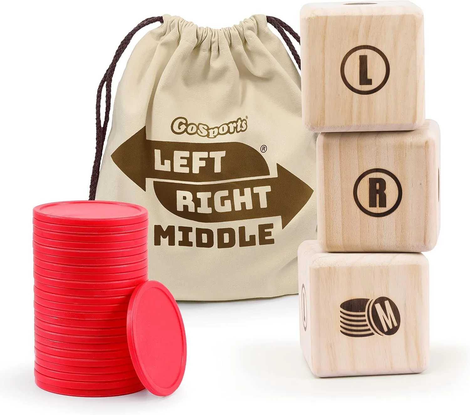 GoSports Left Right Middle Giant Dice Game - 3.5" for Indoor/Outdoor Play - Foam or Wood Dice