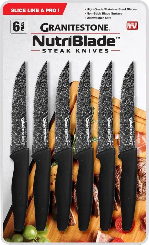 Granitestone Nutriblade 6-Piece Steak Knives with Comfortable Handles, Stainless Steel Serrated Blades – Dishwasher-safe and Rust-proof Steak Knife For Home and Restaurant Use As Seen On TV