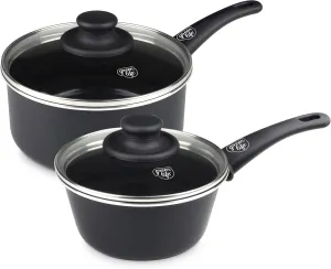 GreenLife Soft Grip 1QT and 2QT Saucepan Set, Non-Toxic PFAS-Free Ceramic Nonstick, Glass Lids, Stay Cool Handles, Wobble Free Base, Dishwasher & Oven Safe, Easy Clean, Multipurpose, Black