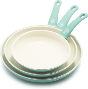 GreenLife Soft Grip Healthy Ceramic Nonstick 20, 26 & 30cm Frying Pan Skillet Set, PFAS-Free, Dishwasher Safe, Turquoise