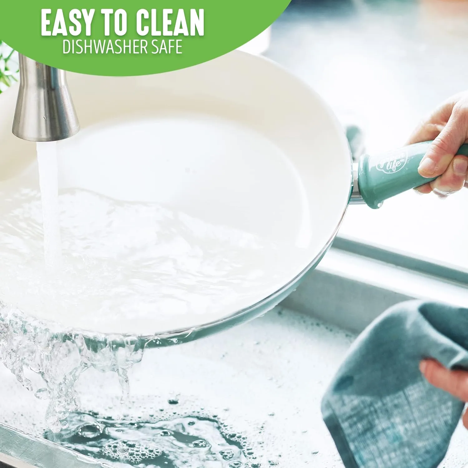 GreenLife Soft Grip Healthy Ceramic Nonstick 20, 26 & 30cm Frying Pan Skillet Set, PFAS-Free, Dishwasher Safe, Turquoise