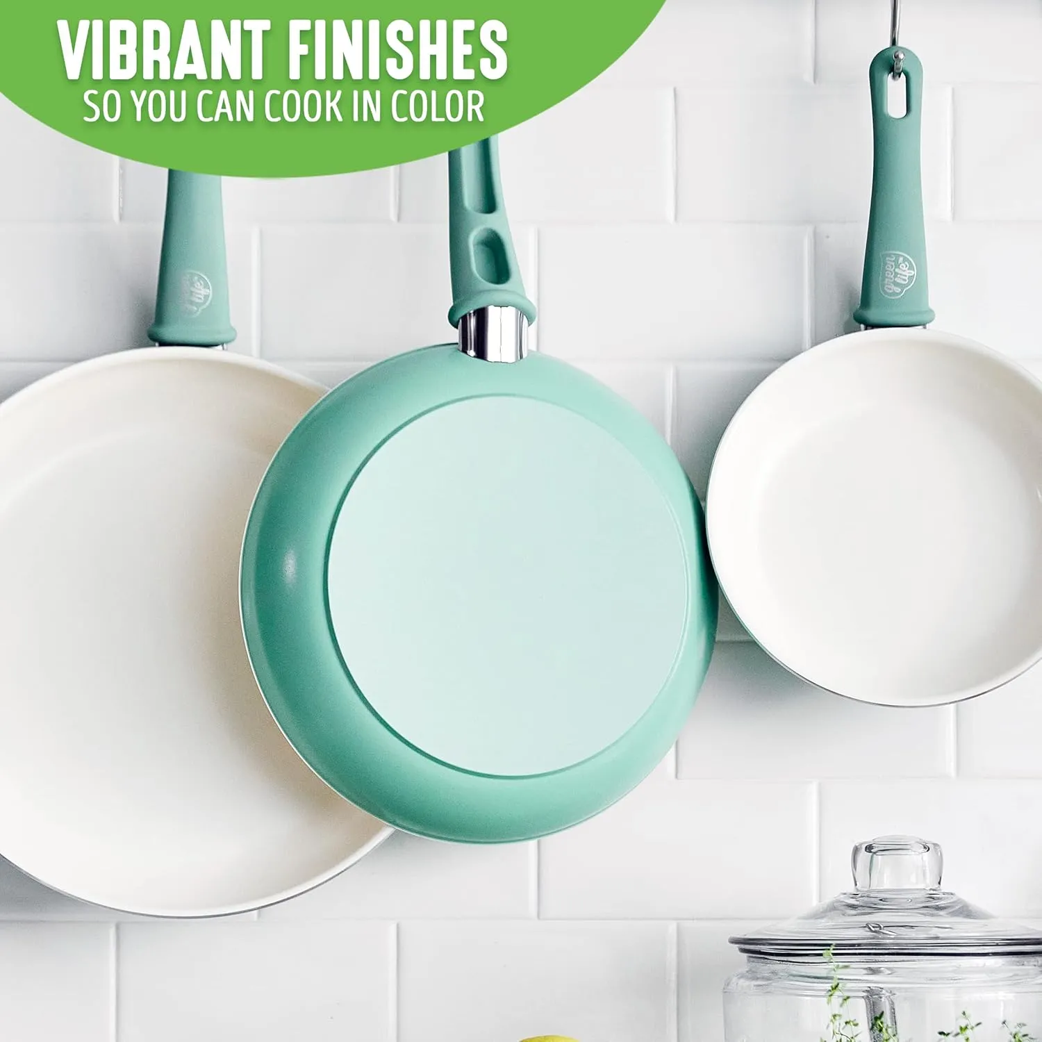 GreenLife Soft Grip Healthy Ceramic Nonstick 20, 26 & 30cm Frying Pan Skillet Set, PFAS-Free, Dishwasher Safe, Turquoise