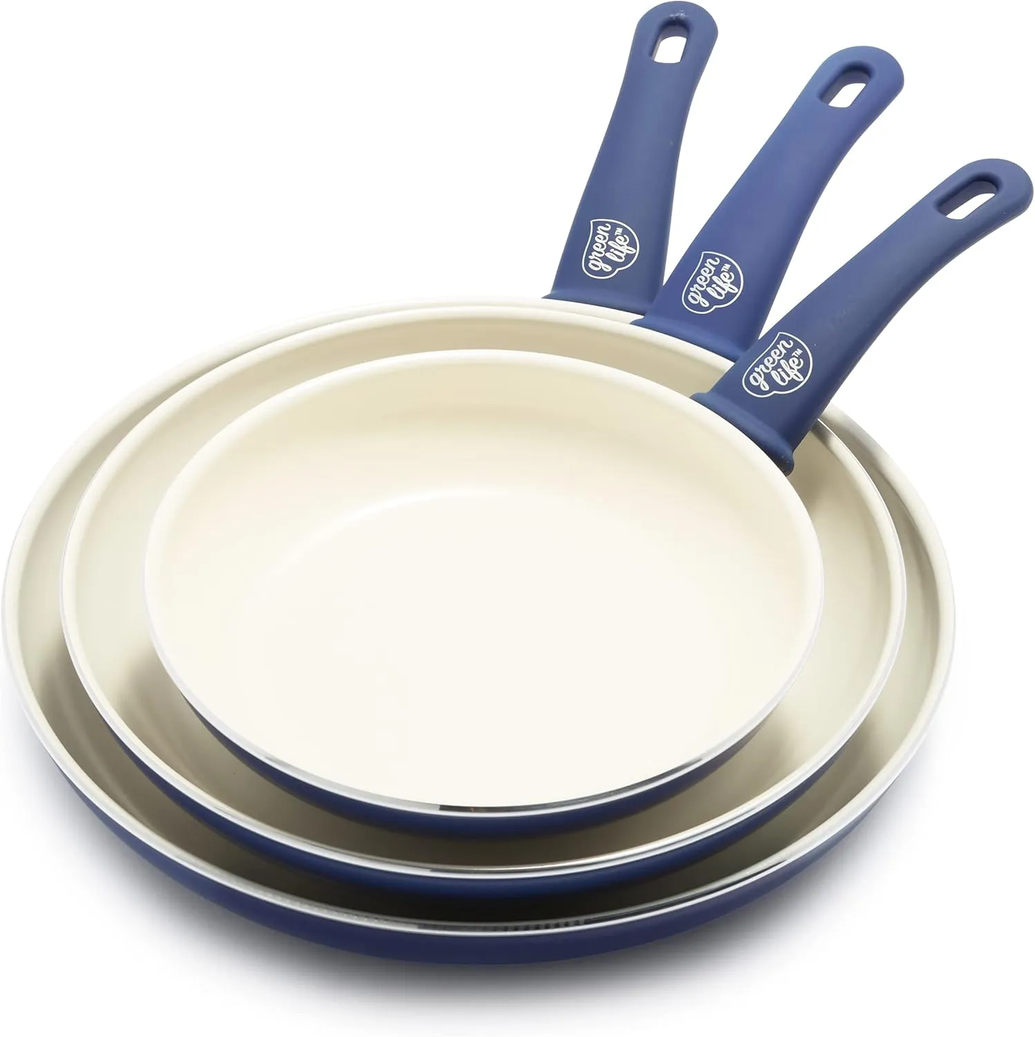 GreenLife Soft Grip Healthy Ceramic Nonstick 20, 26 & 30cm Frying Pan Skillet Set, PFAS-Free, Dishwasher Safe, Turquoise