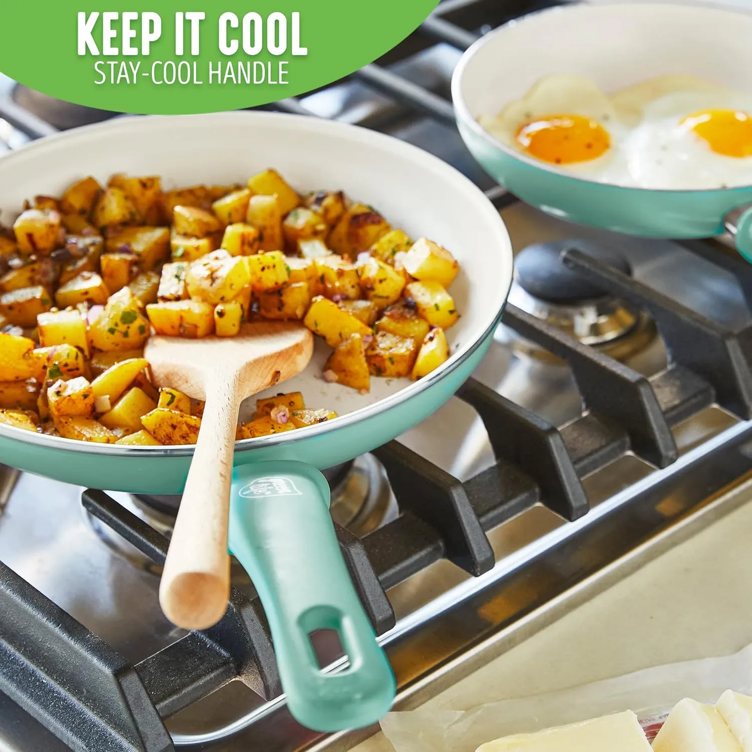 GreenLife Soft Grip Healthy Ceramic Nonstick 20, 26 & 30cm Frying Pan Skillet Set, PFAS-Free, Dishwasher Safe, Turquoise