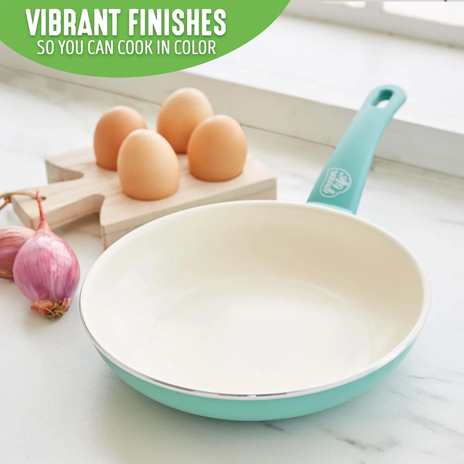 GreenLife Soft Grip Healthy Ceramic Nonstick, 8" Frying Pan Skillet, PFAS-Free, Dishwasher Safe, Turquoise