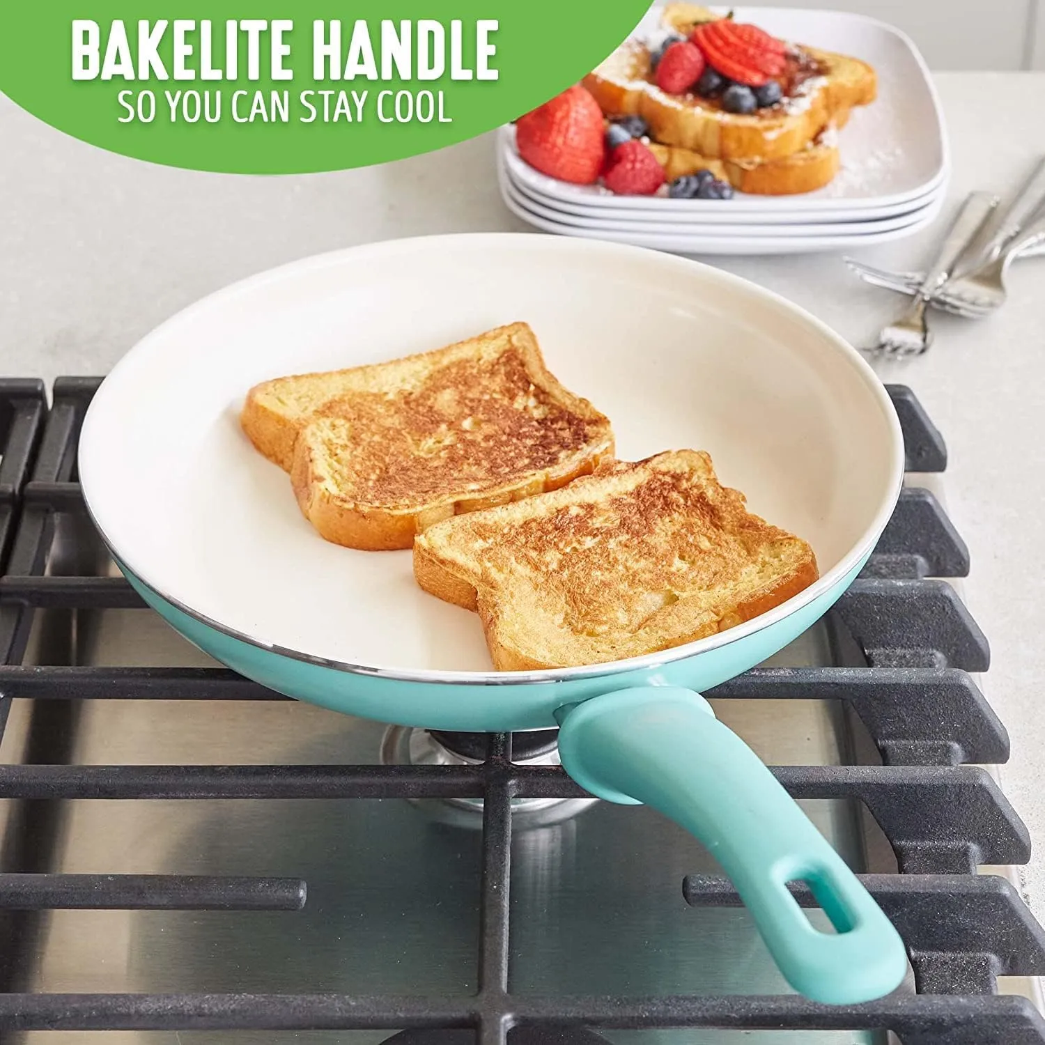 GreenLife Soft Grip Healthy Ceramic Nonstick, 8" Frying Pan Skillet, PFAS-Free, Dishwasher Safe, Turquoise