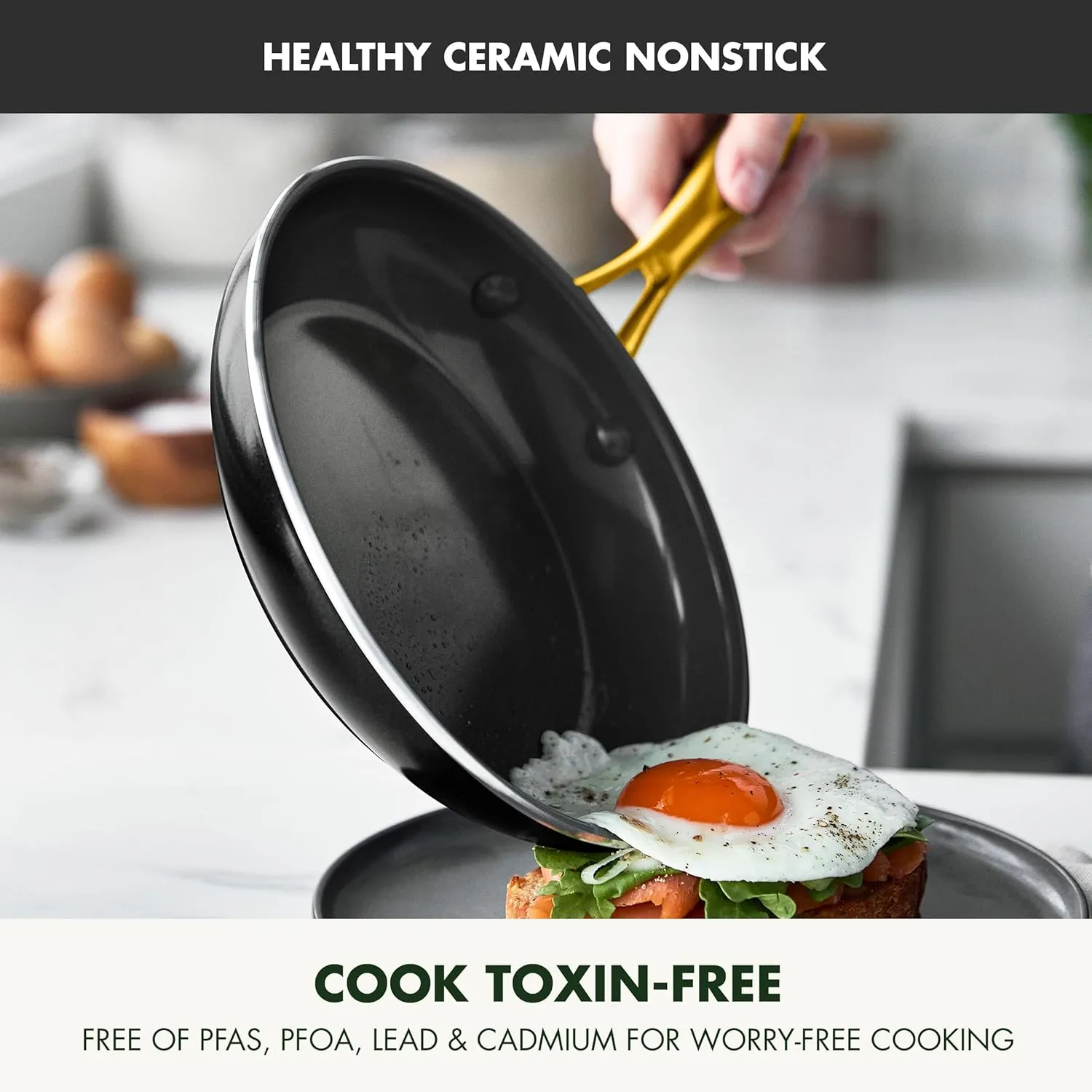 GreenPan Swift 12 Piece Cookware Pot and Pans Set, PFAS & PFOA-Free Healthy Ceramic Nonstick, Gold Stainless Steel Handle, Versatile Cooking Essentials, Dishwasher & Oven Safe, Black