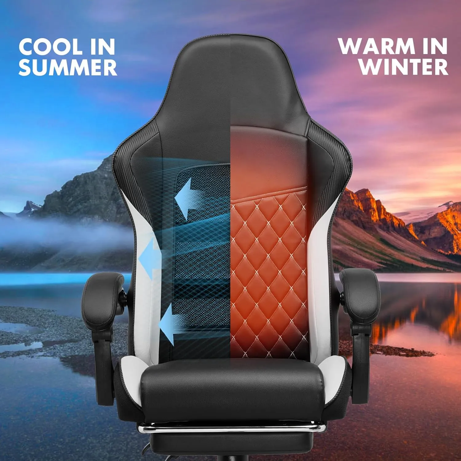 GTPLAYER Gaming Chair, High Back Leather Computer Gaming Chair with Footrest, Ergonomic Height Adjustable Office Chair with Removable Cover and Lumbar Support for Gaming and Work (White)
