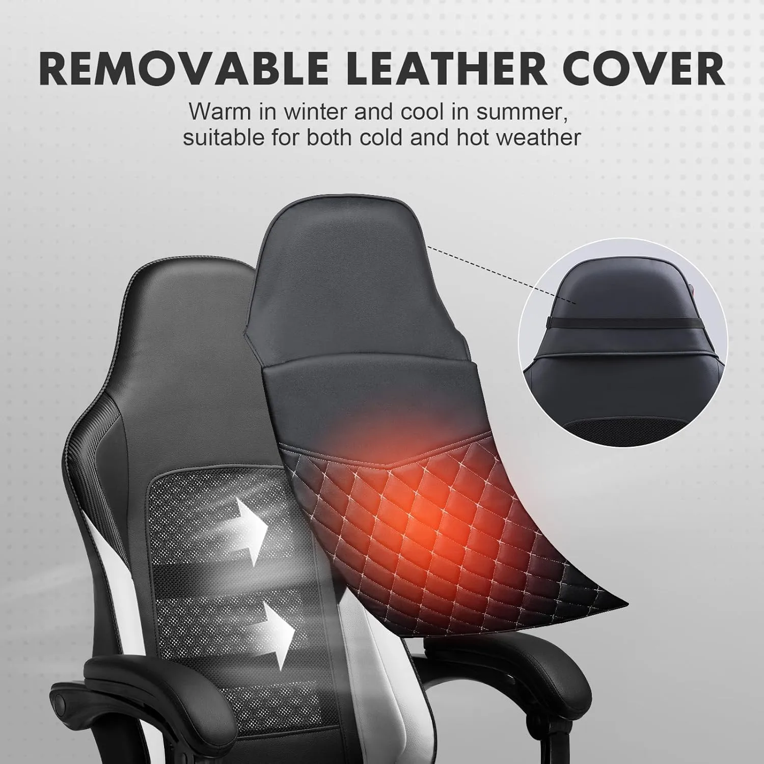 GTPLAYER Gaming Chair, High Back Leather Computer Gaming Chair with Footrest, Ergonomic Height Adjustable Office Chair with Removable Cover and Lumbar Support for Gaming and Work (White)