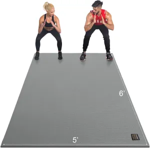 GXMMAT Large Exercise Mat 6'x4'/6'x5'/6'x6'(7mm), Thick Workout Mats for Home Gym Flooring, Extra Wide Non-Slip Durable Cardio Mat, Shoe Friendly, Perfect for Plyo, MMA, Jump Rope, Weights, Fitness