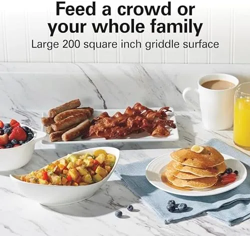 Hamilton Beach 200 Sq. In. Electric Griddle With Adjustable Temperature for 200 to 400 degrees, PTFE & PFOA Free Durathon Ceramic Reversible Nonstick Surface, Black (38522)