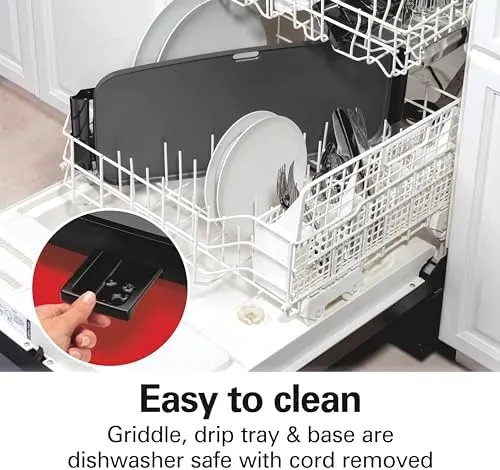 Hamilton Beach 200 Sq. In. Electric Griddle With Adjustable Temperature for 200 to 400 degrees, PTFE & PFOA Free Durathon Ceramic Reversible Nonstick Surface, Black (38522)
