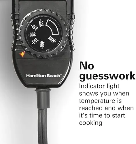 Hamilton Beach 200 Sq. In. Electric Griddle With Adjustable Temperature for 200 to 400 degrees, PTFE & PFOA Free Durathon Ceramic Reversible Nonstick Surface, Black (38522)