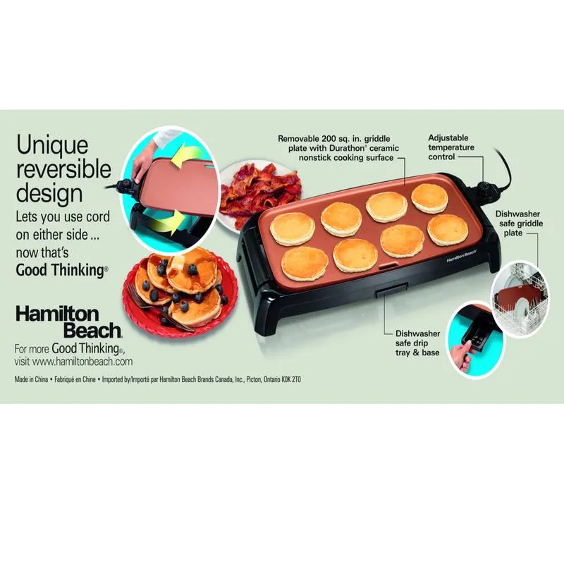 Hamilton Beach 26.5 in. L X 10.7 in. W Ceramic Nonstick Surface Copper/Black Reversible Griddle
