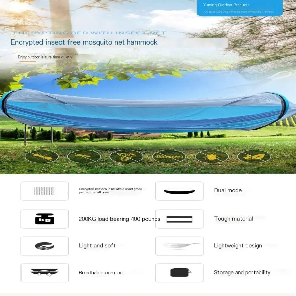 Hammock Automatic Mosquito Net, Anti-Rollover Hammock, Parachute, Bunis Spinning Camping Leisure Double Hanging Chair Hammocks for Outside(Blue)
