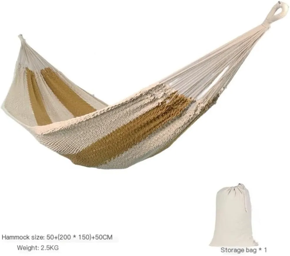 Hammocks Anti-Rollover Cotton Rope Hammock Outdoor Mesh Double Swing Outdoor Supplies Portable Net Bag Hanging Chair Camping Hammocks(Brown)