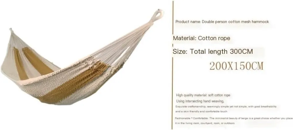 Hammocks Anti-Rollover Cotton Rope Hammock Outdoor Mesh Double Swing Outdoor Supplies Portable Net Bag Hanging Chair Camping Hammocks(Brown)