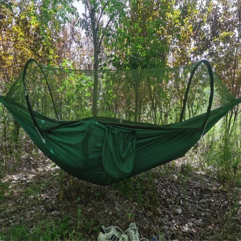Hammocks Automatic Mosquito Net, Anti-Rollover Hammock, Parachute, Bunis Spinning Camping Leisure Double Hanging Chair Camping Hammocks(Red)