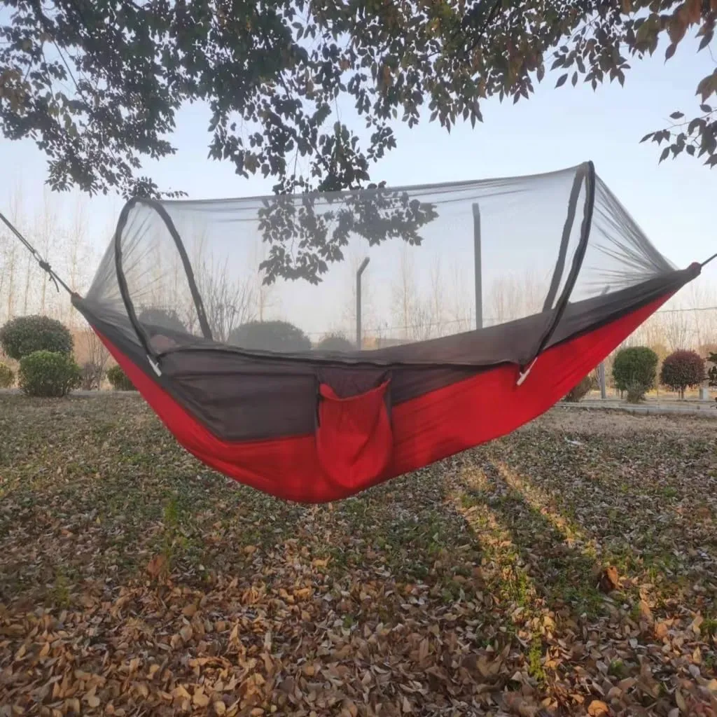 Hammocks Automatic Mosquito Net, Anti-Rollover Hammock, Parachute, Bunis Spinning Camping Leisure Double Hanging Chair Camping Hammocks(Red)