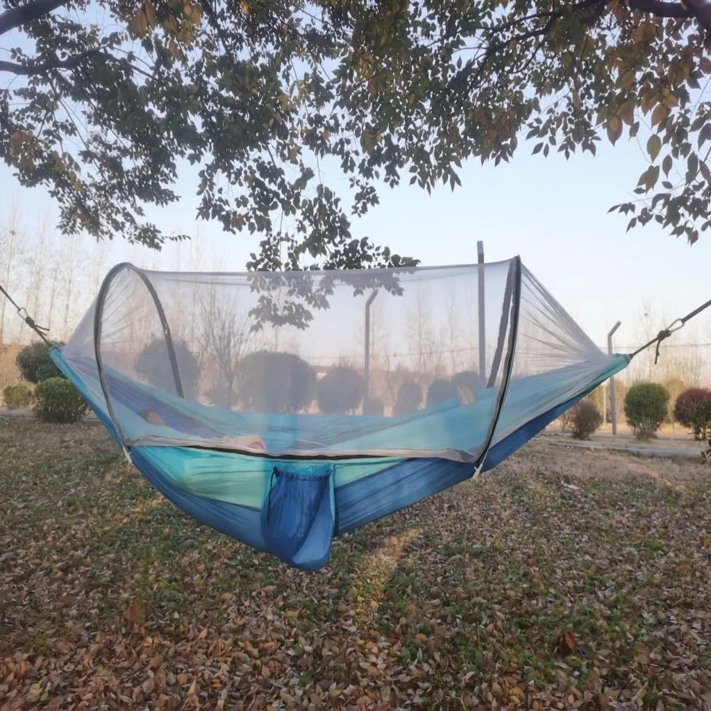 Hammocks Automatic Mosquito Net, Anti-Rollover Hammock, Parachute, Bunis Spinning Camping Leisure Double Hanging Chair Camping Hammocks(Red)