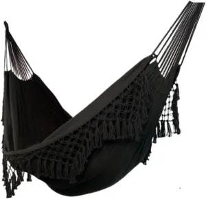 Hammocks Double Enlarged Canvas Swing Indoor and Outdoor Camping Hanging Chair Photography Retro Tassel Hammock Camping Hammocks(Black)